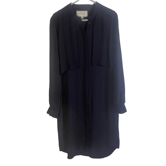 Brochu Walker Navy Cape Shoulder Dress Hidden Front Buttons SZ S - Picture 1 of 8